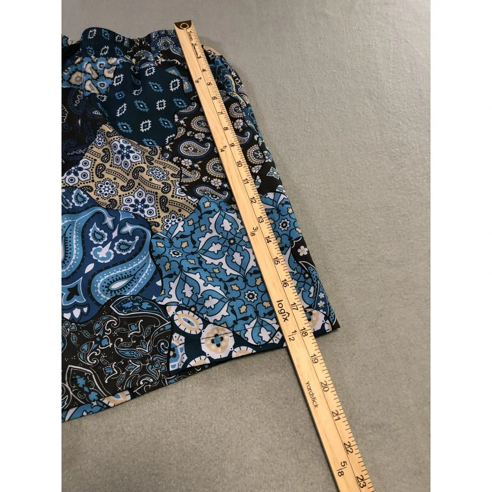 SHEIN Mens Patchwork Paisley Shorts Blue Black Drawstring Elastic Waist Size M